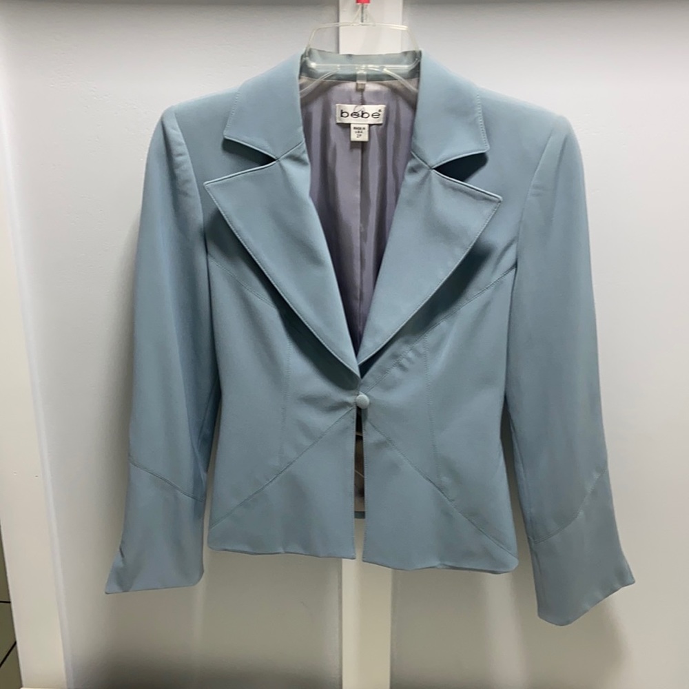 Bebe, vintage blazer, color blue, size 02 petite, some little spots